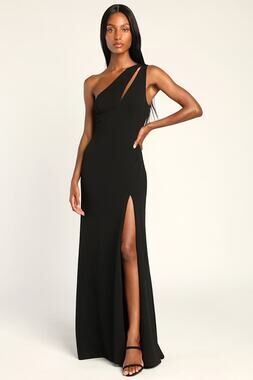 Lulus Enchanted Energy Black One-Shoulder Dress Bridesmaid Homecoming Slit Large
